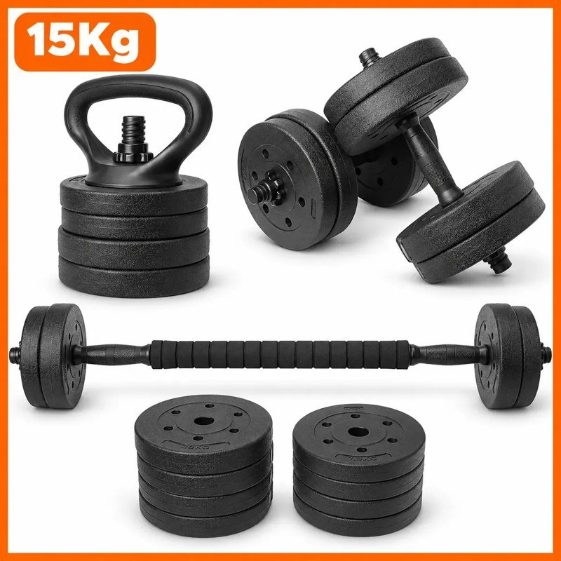 Kit Anilhas e Kettlebell 15 kg